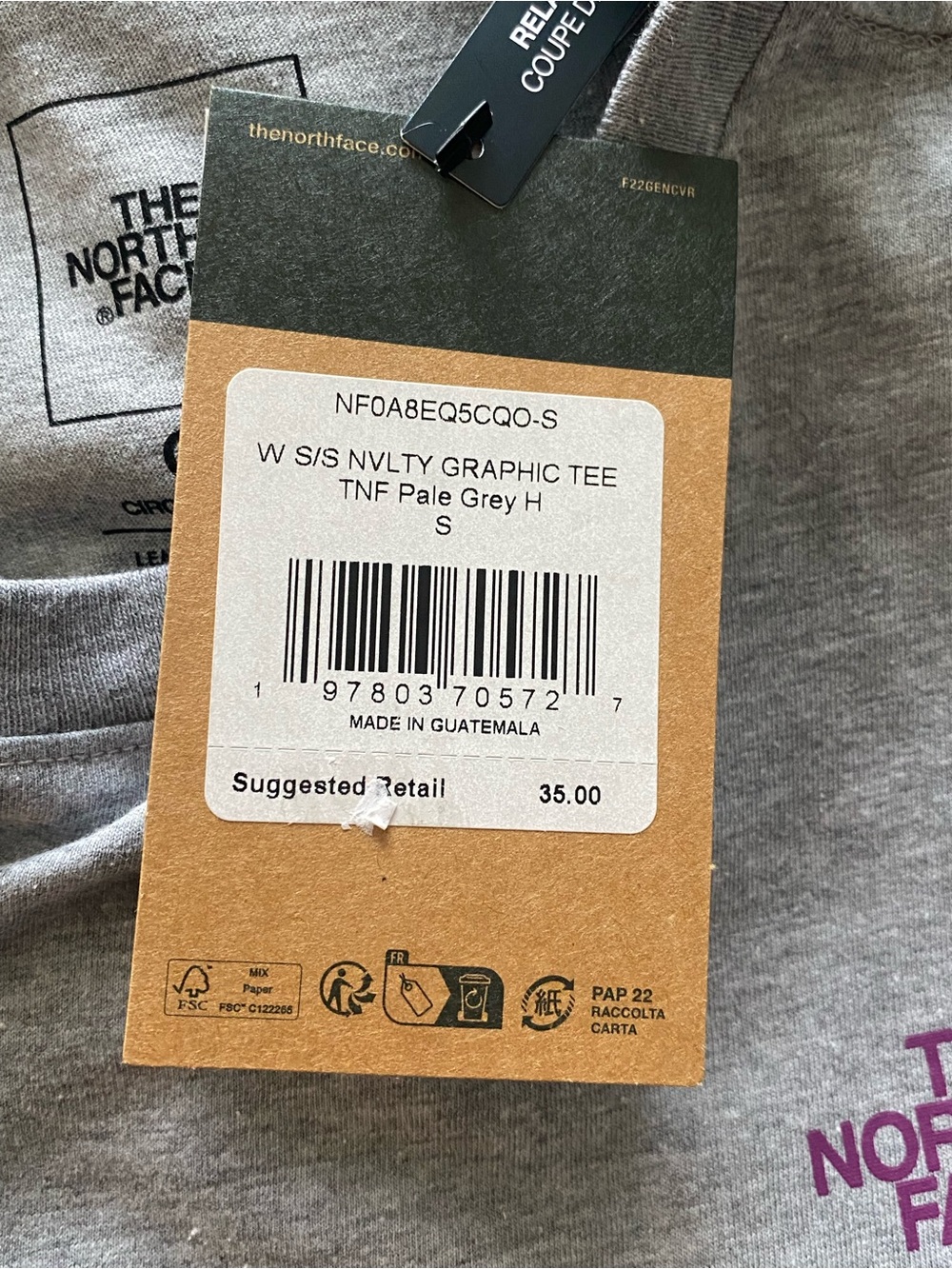 The North Face Women's Light Gray Crewneck Tee with Pink Logo - Picture 5 of 5